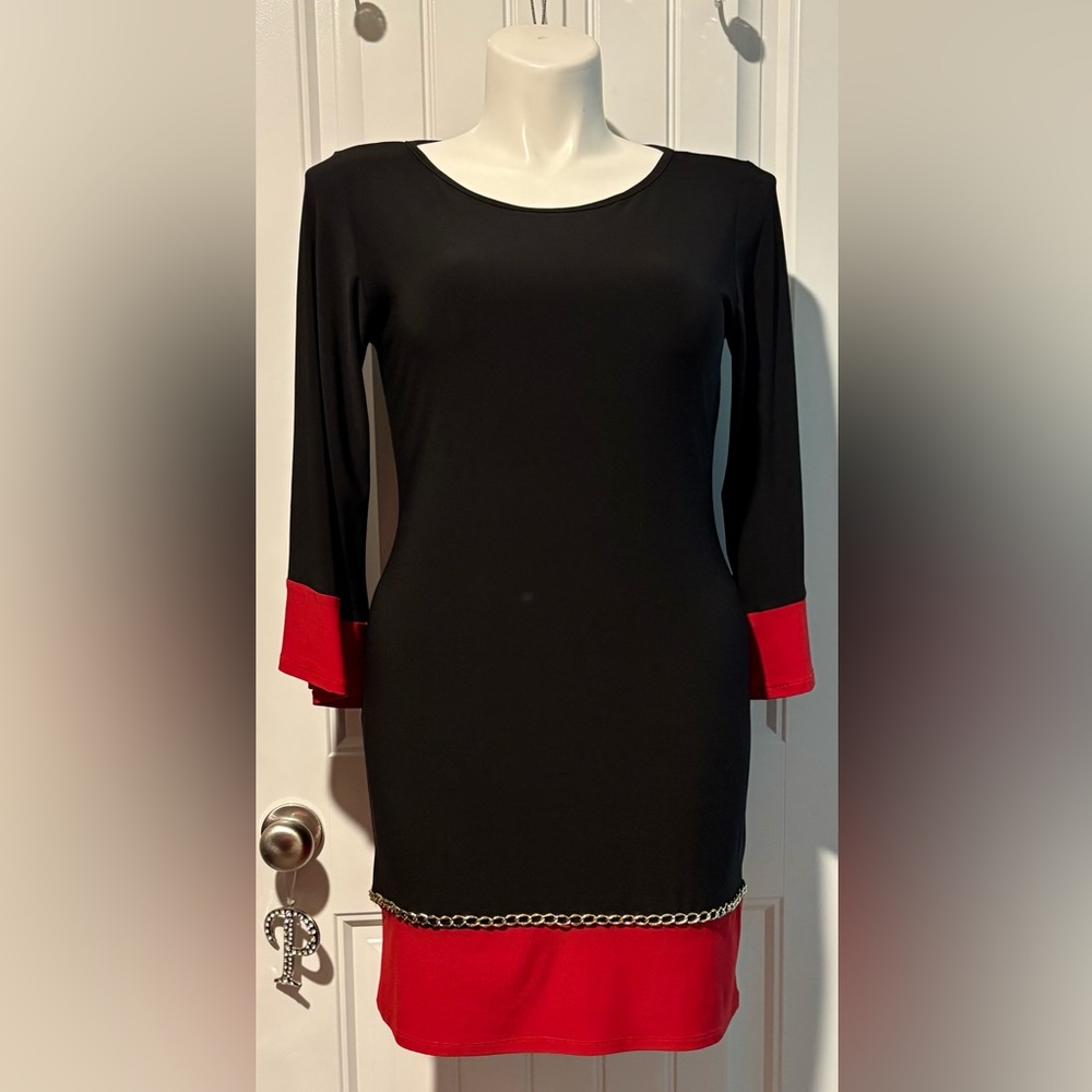 NWOT MSK Black Long Sleeve Dress with Red Accents